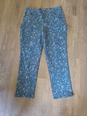 LOGO By Lori Goldstein Straight Jeans, Teal Patterned Floral Print, Size US 12